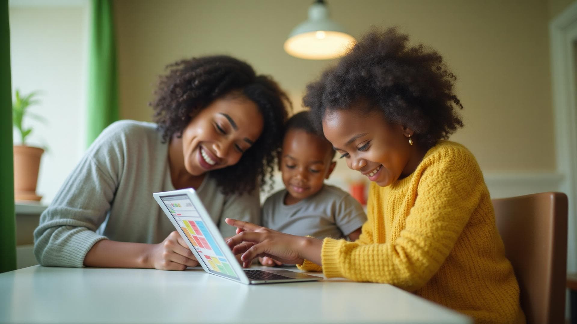 Volunteers helping children with autism using technology and educational apps